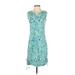 T by Talbots Casual Dress - Sheath V Neck Sleeveless: Teal Dresses - Women's Size P