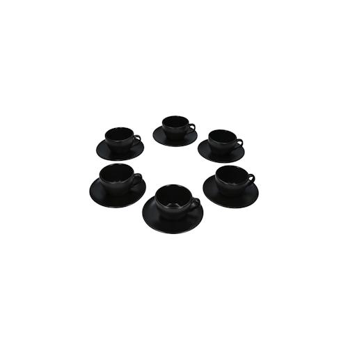 6er Set Panther Kaffeetassen mit Untertassen matt schwarz aus Steingut – AS.MG.F.01897 + AS.MG.F.01897