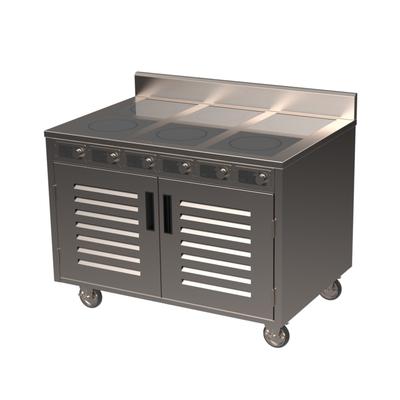 Spring USA BOH-1800DC-6 48" Mobile Cooking Cart w/ 6 Induction Burners, Silver, 110/120 V