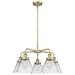 Cone 25.75"W 5 Light Antique Brass Stem Hung Chandelier w/ Clear Shade