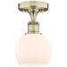 Athens 6" Wide Antique Brass Semi.Flush Mount With Matte White Glass S