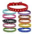 1pc Mini Pet Collar with Rhinestones Inlaid for Cats and Dogs Adjustable Leather Collars for Dogs