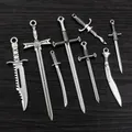 10pcs/lot Antique Silver Plated Sword Blade Charms Pedants DIY Jewelry Making Accessories for