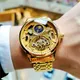 Gold Vintage Moon Phase Automatic Watch for Men Tourbillon Skeleton Luminous Hands Luxury Brand