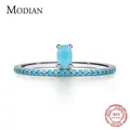 Modian Genuine 925 Sterling Silver Vintage Oval Turquoise Crown Elegant Female Finger Rings For