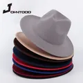Ladies Men's Woolen Fedora Hat with Leather Ribbon Gentleman Elegant Ladies Winter Autumn Wide Brim