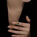 OIMG 316L Stainless Steel Gold Plated Emerald Zirconia Geometric Square Pendant Necklace For Women