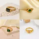 Emerald Ring for Woman Zirconia Signet Gemstone Green Stone Vintage Square Gift Gold Color Rings