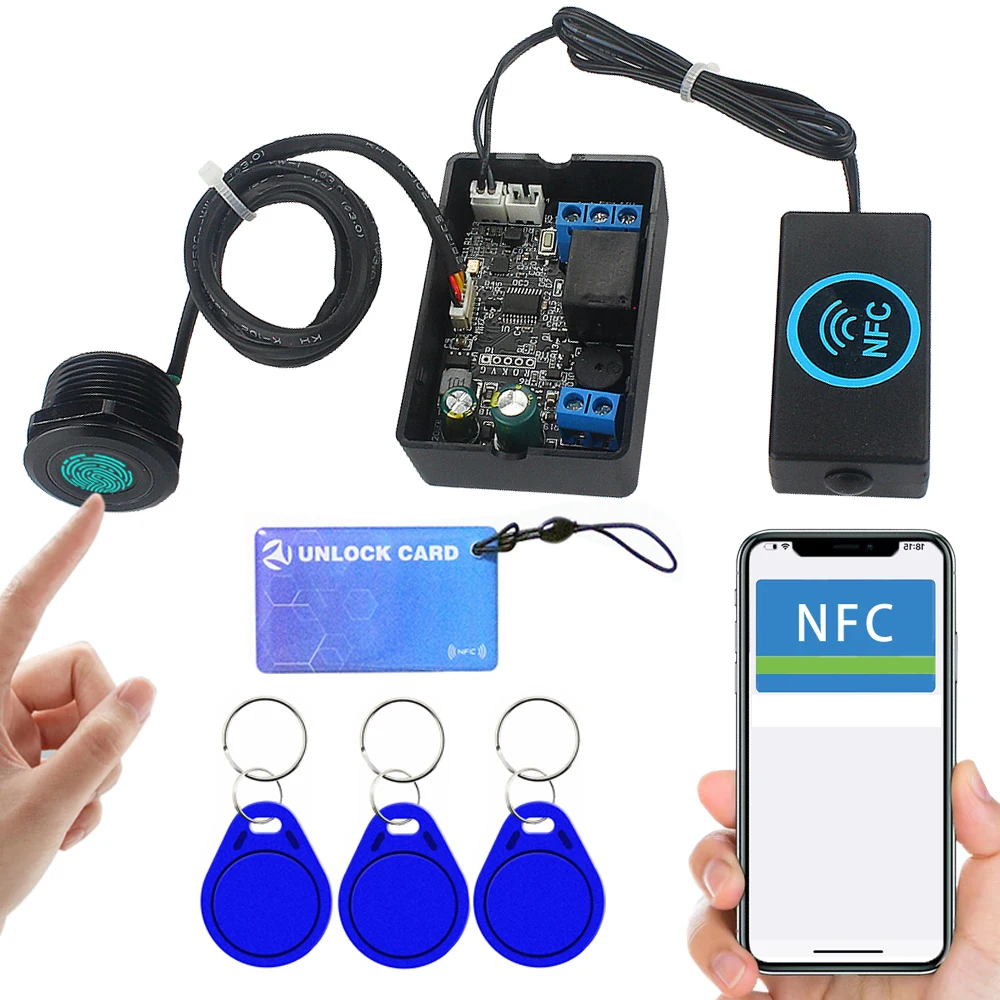 Handy NFC Fingerabdruck Relais Steuermodul DC10V-120V IC Karte Induktion Zugang Controller Schalter Lokomotive Auto Entsperren Image