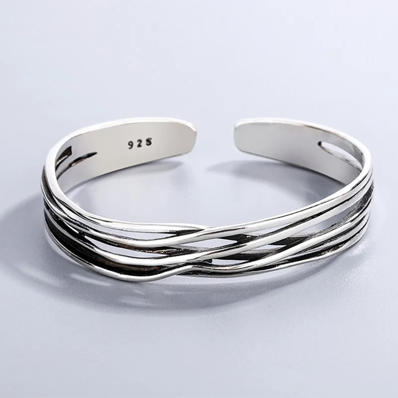 Neue Retro Welle Geflochtene Armbänder 925 Sterling Silber Schmuck Persönlichkeit Geometrische Exquisite Öffnung Armreifen SL037 Image