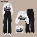 Donne 2023 primavera autunno nuova felpa floreale Sling Safari Style Pants coordinati set Lady Daily