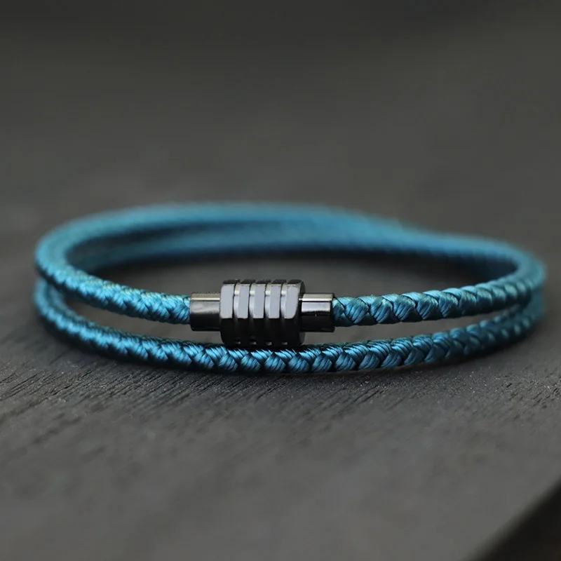 Noter Bracciale da uomo con corda da chiglia Chiusura magnetica in acciaio inossidabile Bracciale a catena con cordoncino a doppio strato Regalo per lui Bracciale Herren