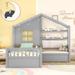 Twin Size House Bed with Sofa, Kids Platform Bed with Two Drawers and Storage Shelf