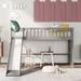 Twin Size All-in-One Low Loft Bed w/ Slide & Ladder Upholstered Bed, Safety Guard Rails Platform Bed, Easy Assembly