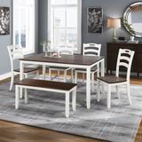 6-Pieces Family Dining Set, Farmhouse Rustic Style Rectangular Wood Table with 4 Chairs 1 Bench for Kitchen, Ivory