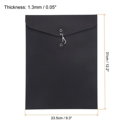 10pcs String Envelope File Folders, A4 Document Holder Filing Jacket, Black