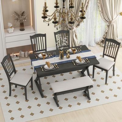 6-Piece Rustic Dining Set with 4 Upholstered Chair...