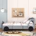 Twin Size Gray Race Car-Shaped Wood Platform Bed Frame with Headboards