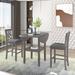 Farmhouse 3 Piece Round Counter Height Kitchen Dining Table Set with Drop Leaf Table & Shelf & 2 Cross Back Padded Chairs, Grey