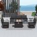 Kullavik Aluminum Outdoor Patio Furniture with Curved Armrests & Firepit Table