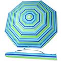 MOVTOTOP 6.5 Feet Striped Beach Umbrella UV Protection with Tilt and Telescoping Pole Adjustable Sand Umbrella with Sand Anchor and Carry Bag (Blue and Green)