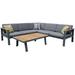 29 x 59 x 32 in. Nofi Outdoor Patio Sectional Set Charcoal with Gray Cushions & Teak Wood