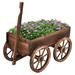 GRAFFY Wood Wagon Wooden Flower Planter with Handle and Wheels Decorative Planter Flower Pot Holder for Patio Balcony Lawns Backyard Decor