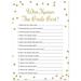 Who Knows Bride Best Bridal Shower Game -Faux Gold Glitter on White - 24 Cards