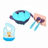 OUSITAID Green Baby Suction Plates Bowl 2 Spoon Set Nonslip Spill Proof BPA-Free Feeding Baby Bowl with Lid Self Feeding Training Storage Plate Cutlery Travel Set with Blue Baby Bib