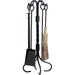 Wrought Iron Fireplace Tool Set - Corn Broom & Twist Stand Black - 5 Piece