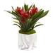 Nearly Natural Bromeliad Artificial Plant in Marble Finished Vase