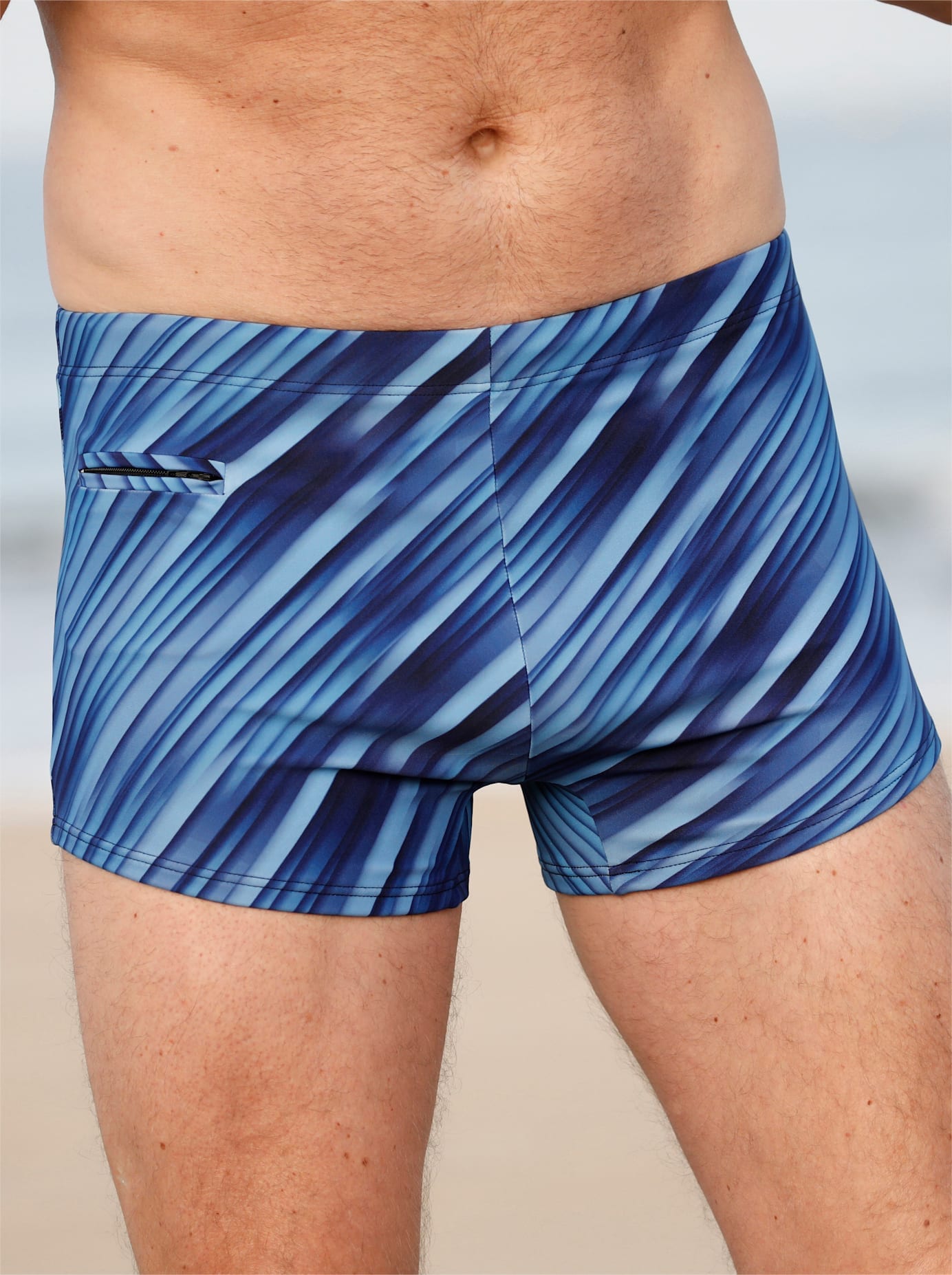 Badehose FEEL GOOD, Herren, Gr. 5, Normalgrößen, blau (marine, mittelblau, bedruckt), Elasthan, Polyamid, Badehosen Image
