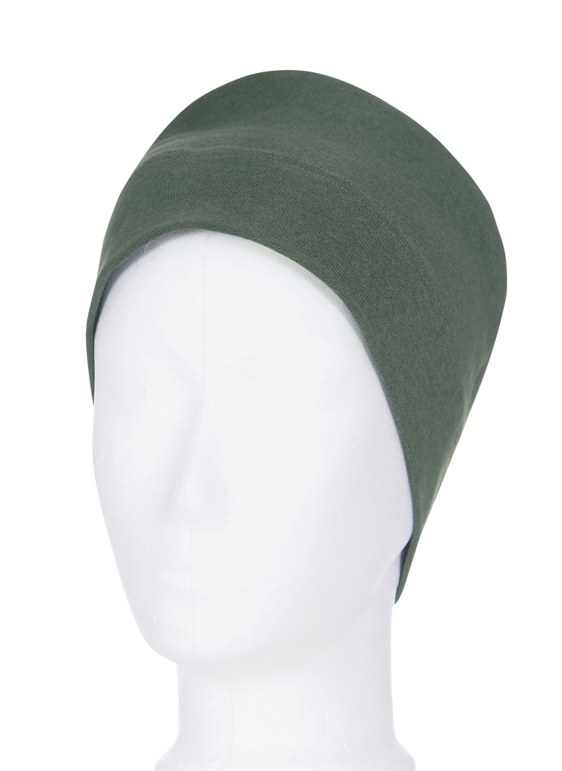 Strickmütze TRIGEMA "TRIGEMA Soft-Cap", Kinder, Gr. 900, grün (khaki, melange), Baumwollmischung, sportlich, Mützen Image