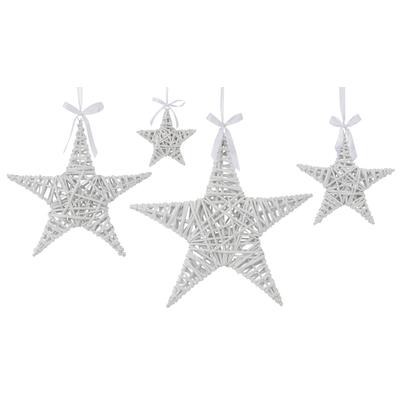 Dekostern CREATIV DECO "Weihnachtsstern, Weihnachtsdeko", weiß, Weide, Dekosterne, mit Satinband, leicht silberfarben geglittert Image
