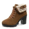 Dernolsea Ladies Ankle Boots, Faux Suede Fur Lined Lace Up Chunky Block Mid Heeled Ankle Boots for Women Tan Size 6