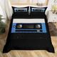 Homewish Navy Blue Plastic Tapes Bed Set 90S Old Fashion Duvet Cover, Retro Audio Cassette Bedding Set Double Music Record Player Comforter Cover, Black Cassette Tape Bed Cover