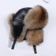 Winter Männer 100% echte Silberfuchs Pelz Bomber Hut Waschbär Fell Uschanka Cap Trapper russische