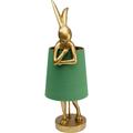 Lampe lapin en polyrésine dorée et abat-jour en lin vert H68