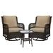 3 Pieces Outdoor Wicker Swivel Rocker Patio Set 360 Degree Swivel Rocking Chairs Elegant Wicker Patio Bistro Set with Premuim Cushions and Armored Glass Top Side Table for Backyard