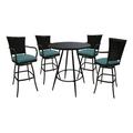 Outdoor/Indoor Pub Set - Erin 30 Stool with Arms -Aqua Linen Fabric-Black Frame