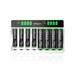 HiQuick 4 Pack AA 2800mAh and 4 Pack AAA 1100mAh Rechargeable Batteries with 8 Bay LCD Smart Battery Charger Dual USB Input