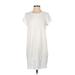 White + Warren Casual Dress - Shift Crew Neck Short sleeves: White Solid Dresses - Women's Size Small