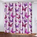 3D Butterfly Purple Print Eyelet Blackout Curtains For Boys Girls Kids Bedroom 79X84 Inch Thermal Insulated Drapes For Living Room Kitchen Super Soft Microfiber Home Decoration Curtains 2 Panels