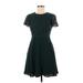 Gal Meets Glam Casual Dress - A-Line Crew Neck Short sleeves: Green Print Dresses - Women's Size 2