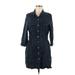 Zara TRF Casual Dress - Shirtdress High Neck 3/4 sleeves: Blue Solid Dresses - Women's Size Medium