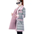 New Winter Lamb Wool Woolen Coat Thick Plus Velvet Warm Cotton Coat Women Long Grid Parker Overcoat