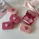 Pink Heart Square Contact Lenses Case with Tweezers Women‘s Cute Contact Lens Box Container Travel