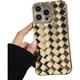 For iPhone Case Cute 3D Weave Plated Design Soft TPU Silicone Camera Screen Protect Bumper for Women Girls Slim Reinforced Shockproof (Shiny Gold iPhone 13 Pro)