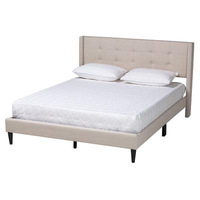 Casol Mid-Century Modern Transitional Upholstered Platform Bed by Baxton Studio in Beige (Size FULL)