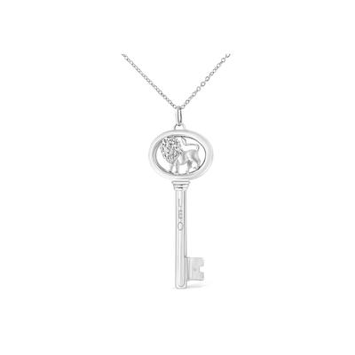 Women's Sterling Silver Diamond Accent Leo Zodiac Key Pendant Necklace by Haus of Brilliance in White